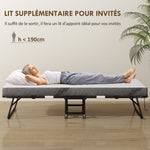 Lit pliant 1 personne 200 x 80 cm avec matelas, lit d'appoint pliable et portable sur roulettes, cadre en acier, blanc