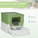 Lettiera per gatti pieghevole con doppia porta a battente e apertura superiore, paletta inclusa, 47,5 x 35,5 x 36,7 cm, verde avocado