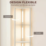Lampadaire sur Pied Salon, Lampadaire avec Étagères d'Angle à 4 Niveaux, Lampe LED Dimmable, 41x29,5x163,5cm, Chêne