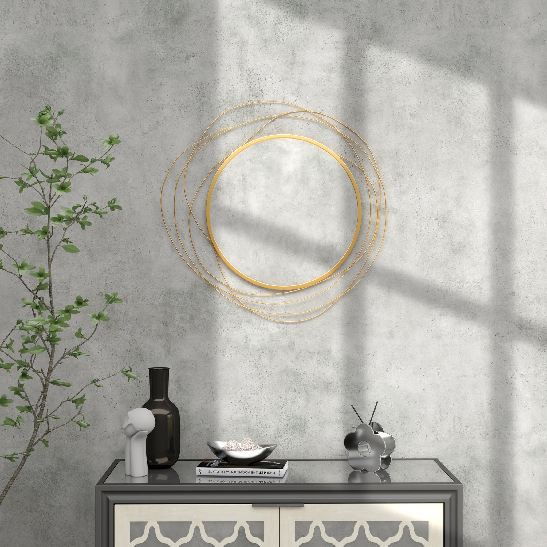 Miroir rond en métal filaire doré, décoration style moderne, diamètre Φ65 cm