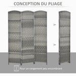 Paravent intérieur en bois 3 panneaux séparateur de pièce pliable pour salon chambre 135 x 180 cm gris