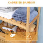 Meuble salle de bain en bambou, armoire salle de bain sur pied, 2 étagères ouvertes et double porte à lattes, naturel