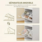 Panca scarpiera, panca contenitore, seduta imbottita, cassetto a ribalta, anta con motivo, 60 x 26 x 52,5 cm, bianco