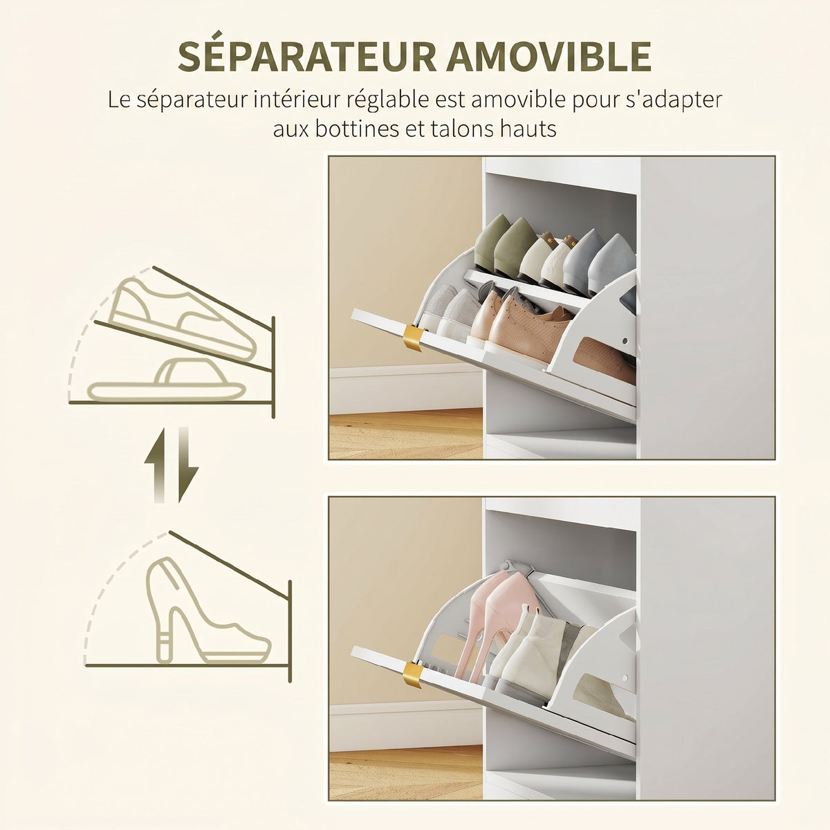 Panca scarpiera, panca contenitore, seduta imbottita, cassetto a ribalta, anta con motivo, 60 x 26 x 52,5 cm, bianco