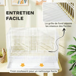 Cage à Oiseaux Volière Intérieur Acier avec Séparateur, 4 Perchoirs, Plateau Coulissant, 4 Mangeoires, 76x46x46cm, Blanc