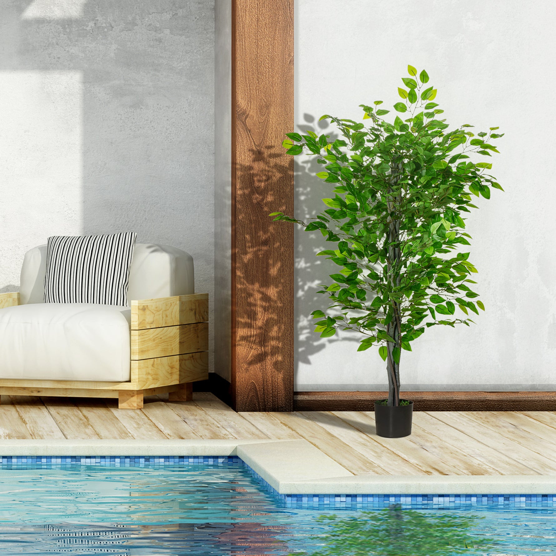 Arbre Artificiel Plante Artificielle ficus H.1,35 m Tronc Branches Liane Lichen Feuilles Grand réalisme Pot Inclus