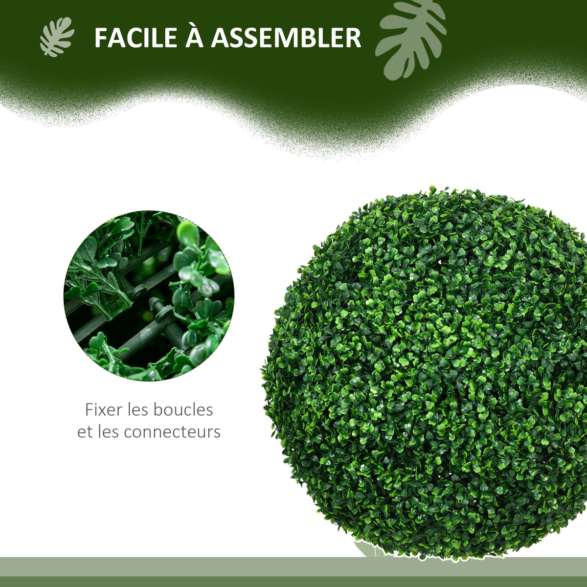 Lot de 2 boules de buis artificielles de 50 cm décoration pour intérieur ou extérieur vert