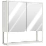 Armoire murale salle de bain avec miroir, meuble salle de bain, 2 portes miroir, étagère ouverte 60 x 16 x 60 cm blanc