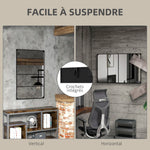 Miroir mural verrière rectangulaire style industriel, horizontal ou vertical avec 4 crochets, en métal noir 109 x 69 cm
