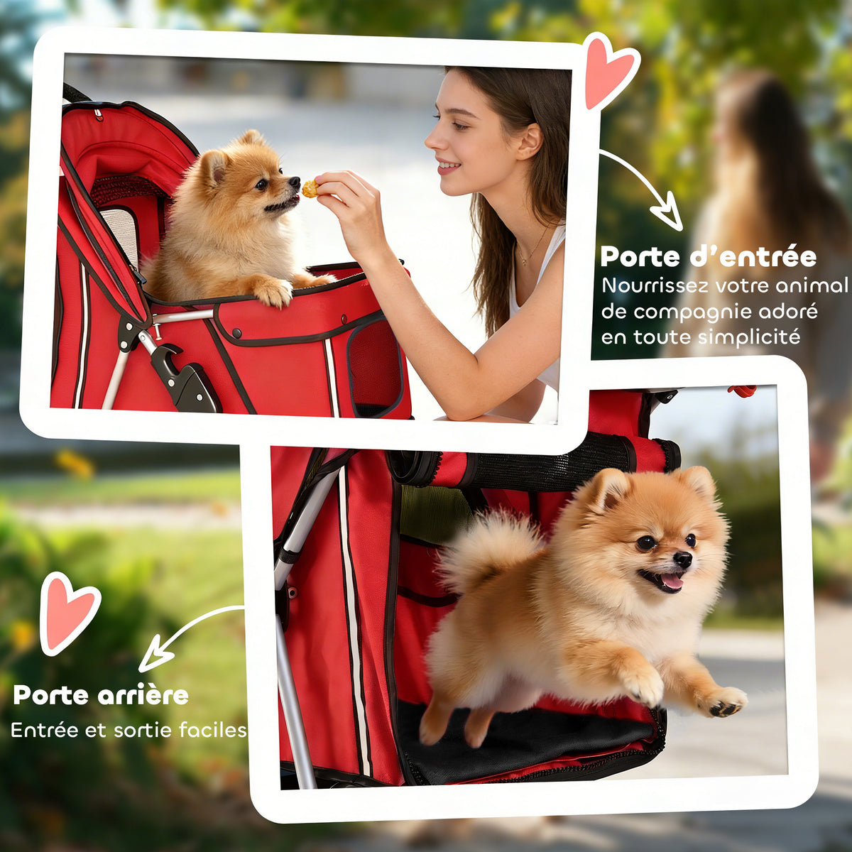 Poussette buggy pliable animaux chariot pliante chien chat porte-gobelet panier de rangement 75 x 45 x 97 cm rouge