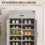 Meuble à Chaussures, Armoire à Chaussures avec 2 Portes, Tiroir, 5 Compartiments et Étagères Réglables, Gris