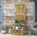 Support plantes intérieur porte plante intérieure à deux niveaux avec treillis 60 x 50 x 166 cm en bois massif jaune