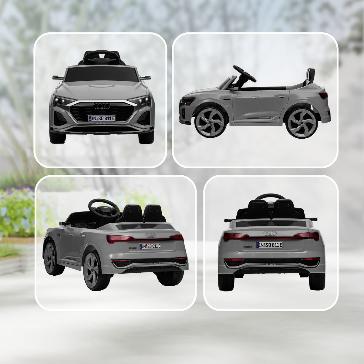 Voiture électrique pour enfants Licence Audi Q8 e-tron Sportback 12V télécommande, phares, musique, klaxon, 3-4 ans Gris