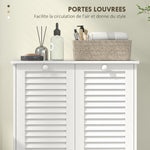 Meuble salle de bain avec panier à linge armoire salle de bain en bois portes persiennes 2 paniers 70 x 38 x 73 cm blanc