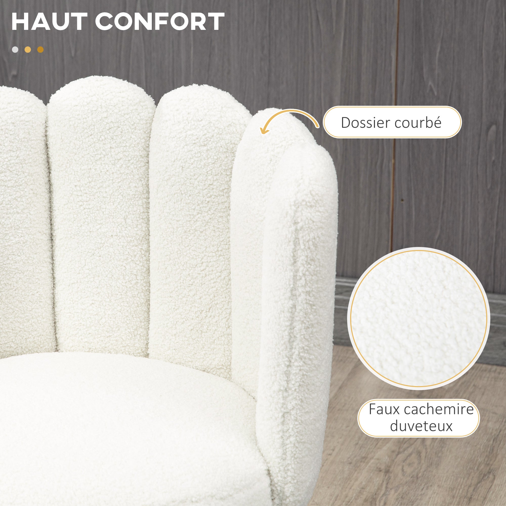 2er-Set Barhocker mit Fußstütze Stahl Stoff in Bouclé-Optik Höhe 65 cm Creme Schwarz