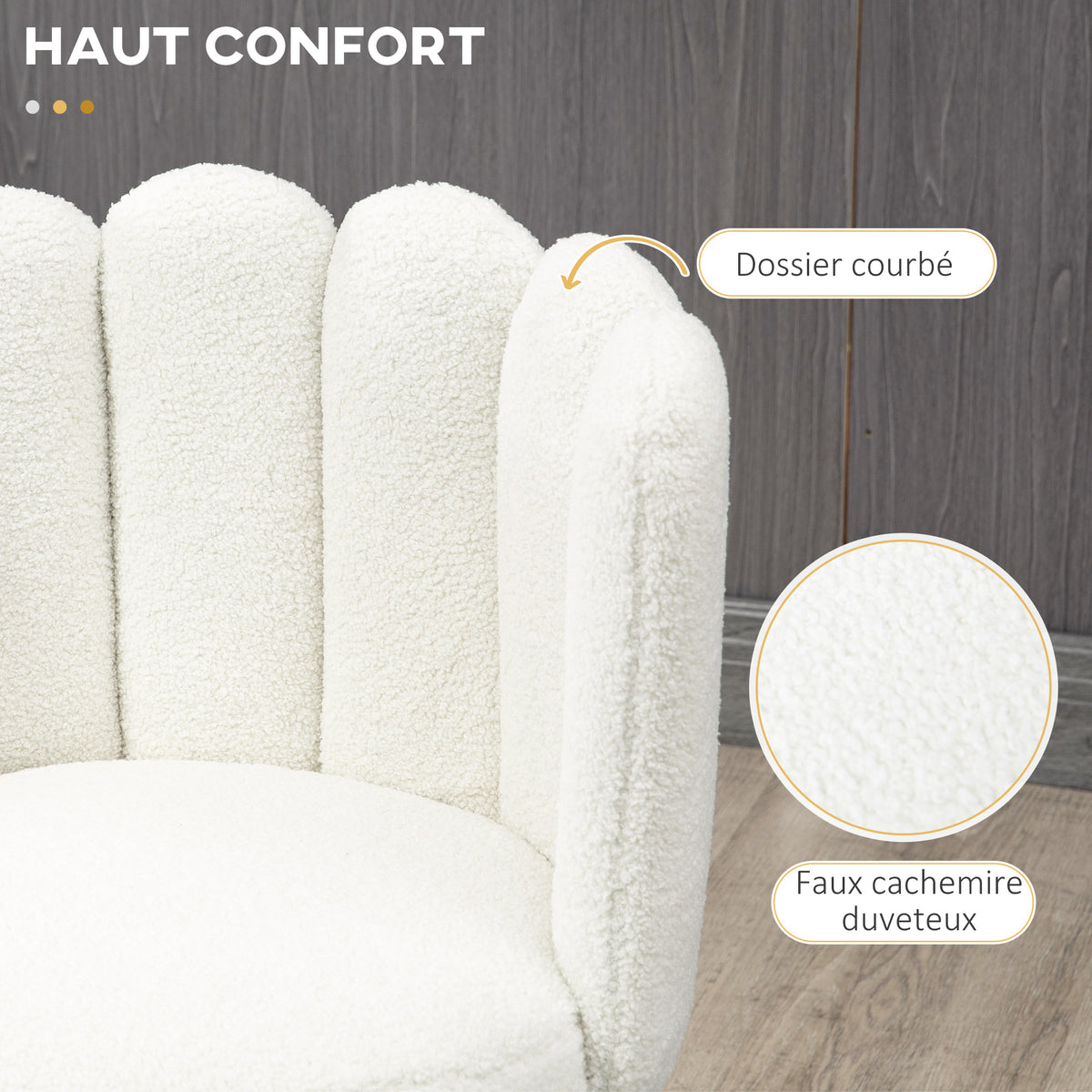2er-Set Barhocker mit Fußstütze Stahl Stoff in Bouclé-Optik Höhe 65 cm Creme Schwarz