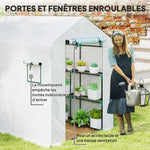 Serre de jardin 3 m² avec étagères 3 niveaux, PE renforcée 135 g/m² anti-UV, porte enroulable et fenêtres en maille