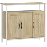 Buffet, meuble de rangement avec 3 portes, compartiment ouvert et 4 étagères réglables, 100 x 35 x 88 cm, bois naturel