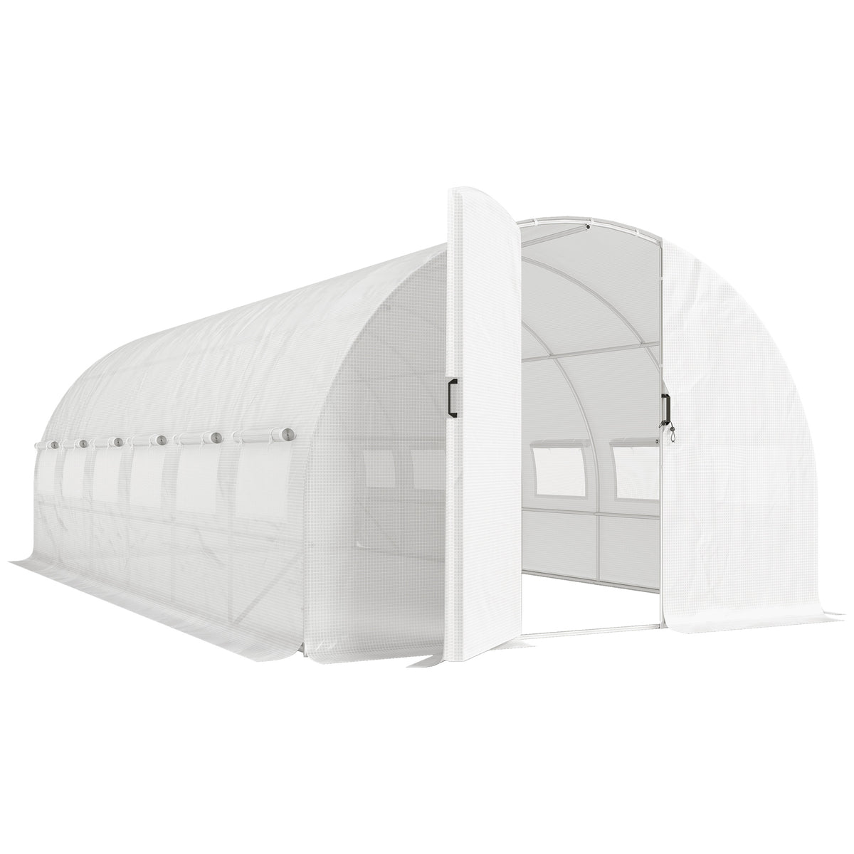 Serre Tunnel de Jardin 18m², Serre de Jardin Tunnel avec Porte et 12 Fenêtres avec Moustiquaires, 295x597x200cm, Blanc