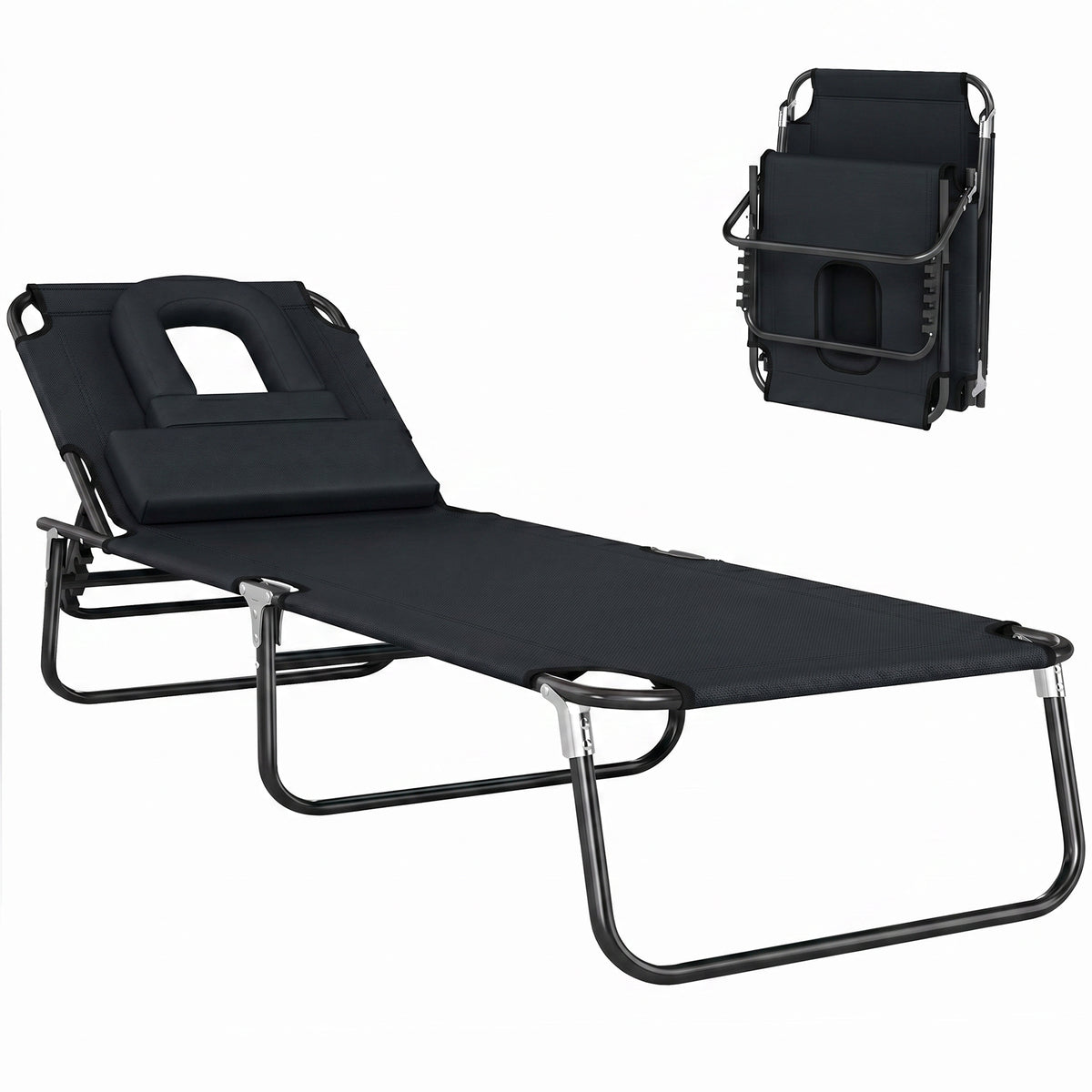 Transat de Jardin Chaise Longue Pliante Bain de Soleil pour Lecture Noir