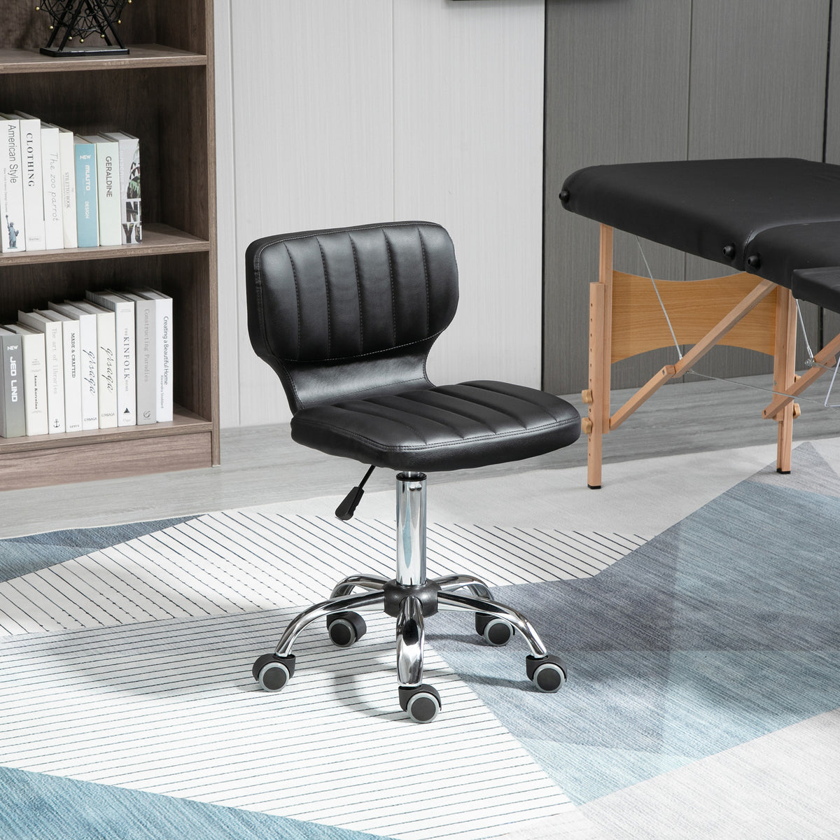 Rolkruk - draaibare werkstoel 360° - ergonomische kruk - verstelbare zithoogte 47-62 cm - zwarte gewatteerde kunstlederen bekleding, verchroomd metaal