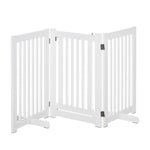 Dog safety gate, modular foldable barrier with integrated lockable door, 155 x 35.5 x 76 cm, white MDF