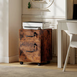 Caisson bureau mobile à 2 tiroirs, meuble rangement bureau sur roulettes pour documents suspendus format lettre, marron