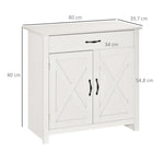 Buffet salon, meuble de rangement avec tiroir, 2 portes de grange et étagère réglable, 80 x 39,7 x 80 cm, blanc