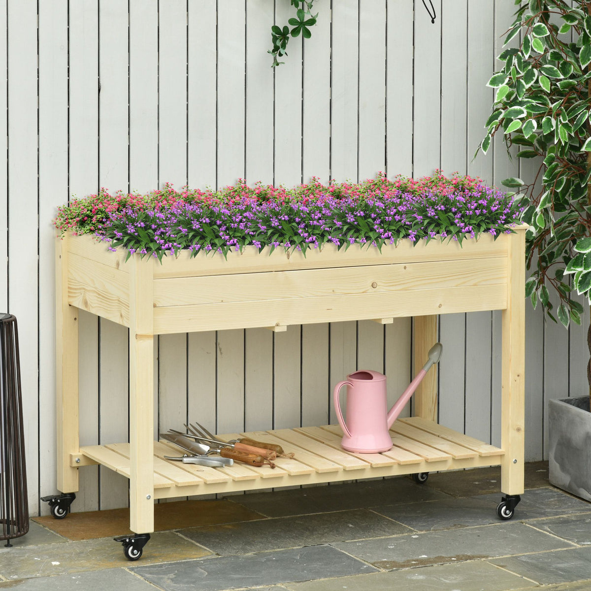 Jardinière sur Pieds - Potager sur roulettes - étagère, Inserts d'irrigation, Feutre de Drainage Inclus - Bois