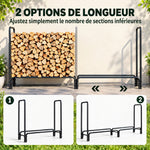 Range buches extérieur, abri buches, avec housse en PE, base surélevée, pour extérieur, 200 x 36 x 99 cm, métal, noir
