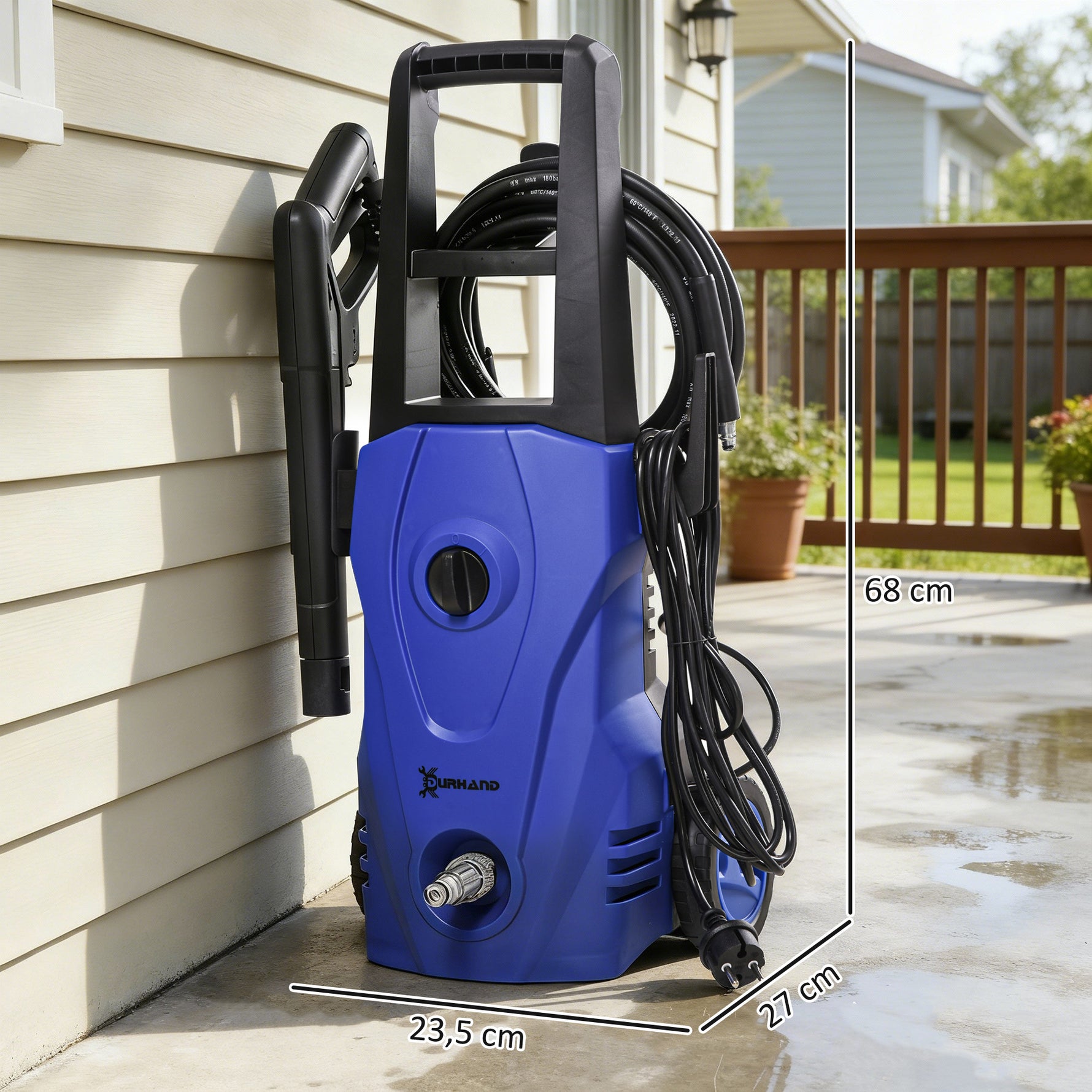 Nettoyeur Haute Pression 1600W, Débit 432 L/h, Pompe en Aluminium 130 Bars, Tuyau 6m, Flacon de Savon, Bleu