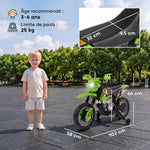 Elektro-Motorrad für Kinder, Kinder-Motocross mit 6-V-Batterie, Scheinwerfern, Musik und Stützrädern, 3 bis 6 Jahre, Traglast 25 kg, Grün und Schwarz