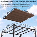 Toile de toit pour pergola tonnelle rétractable de 3 x 3 m - toile uniquement 250 x 255 cm café