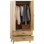 Armoire à vêtements armoire de rangement 2 portes et 2 tiroirs avec tringle - 80 x 54 x 180 cm