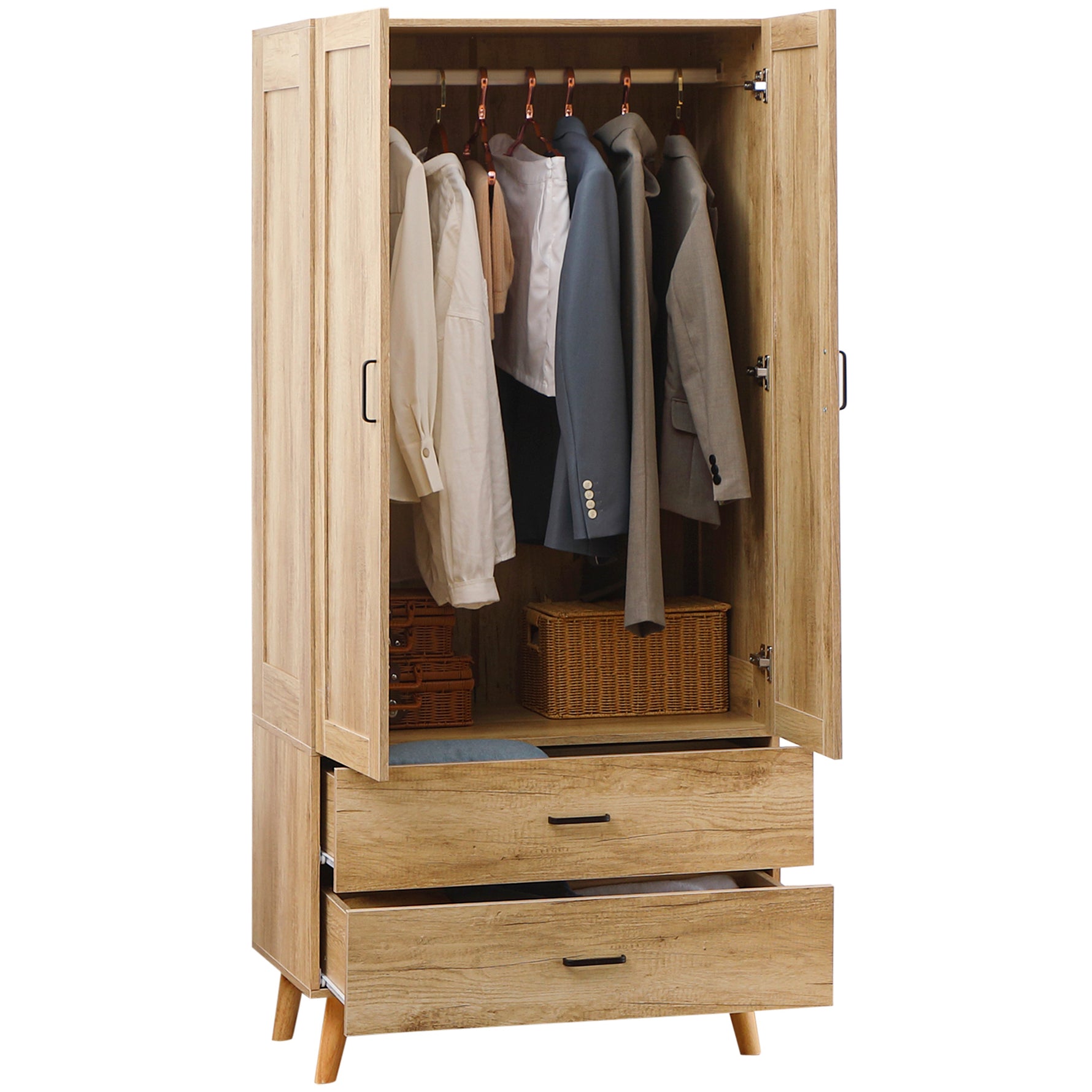 Armoire à vêtements armoire de rangement 2 portes et 2 tiroirs avec tringle - 80 x 54 x 180 cm