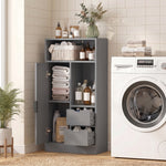 Mobiletto da bagno, mobile contenitore stretto con 2 cassetti, scomparti a giorno, 50x25x100 cm, grigio