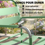 Ensemble bistrot de jardin 3 pièces - table basse en verre trempé et 2 chaises à lattes, cadre en acier galvanisé, vert