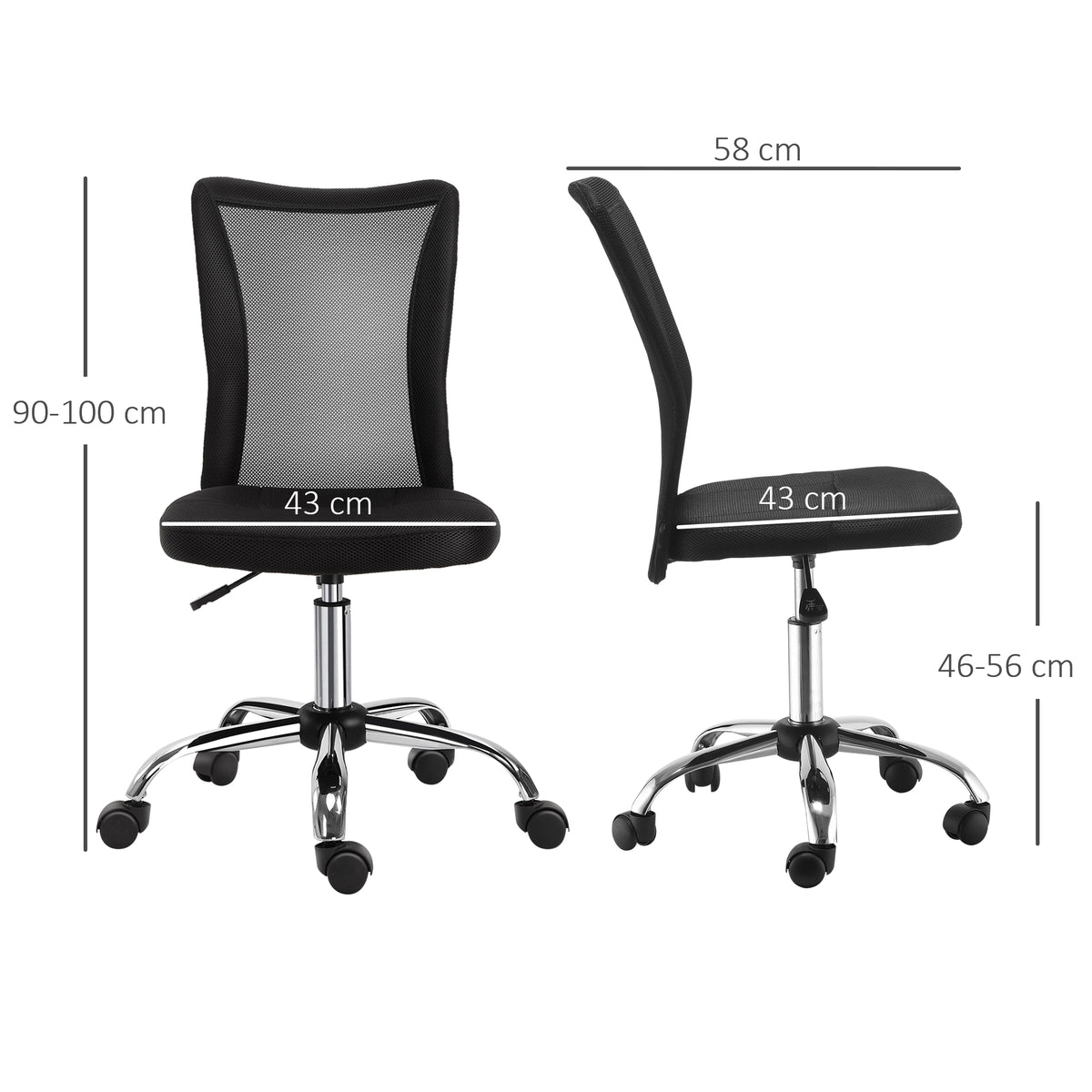 Lot 2 de chaises de bureau ergonomique hauteur réglable piètement chromé pivotant 360° revêtement maille noir