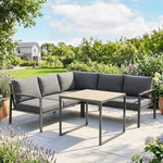 Salon de Jardin Extérieur 3 Pièces 5 Personnes, 2 Canapés avec Coussins Épais, 1 Table Basse, 183x183x72cm, Gris Foncé