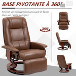 Fauteuil relax inclinable repose-pieds réglable pivotant 360° piètement bois revêtement PU respirant et doux marron