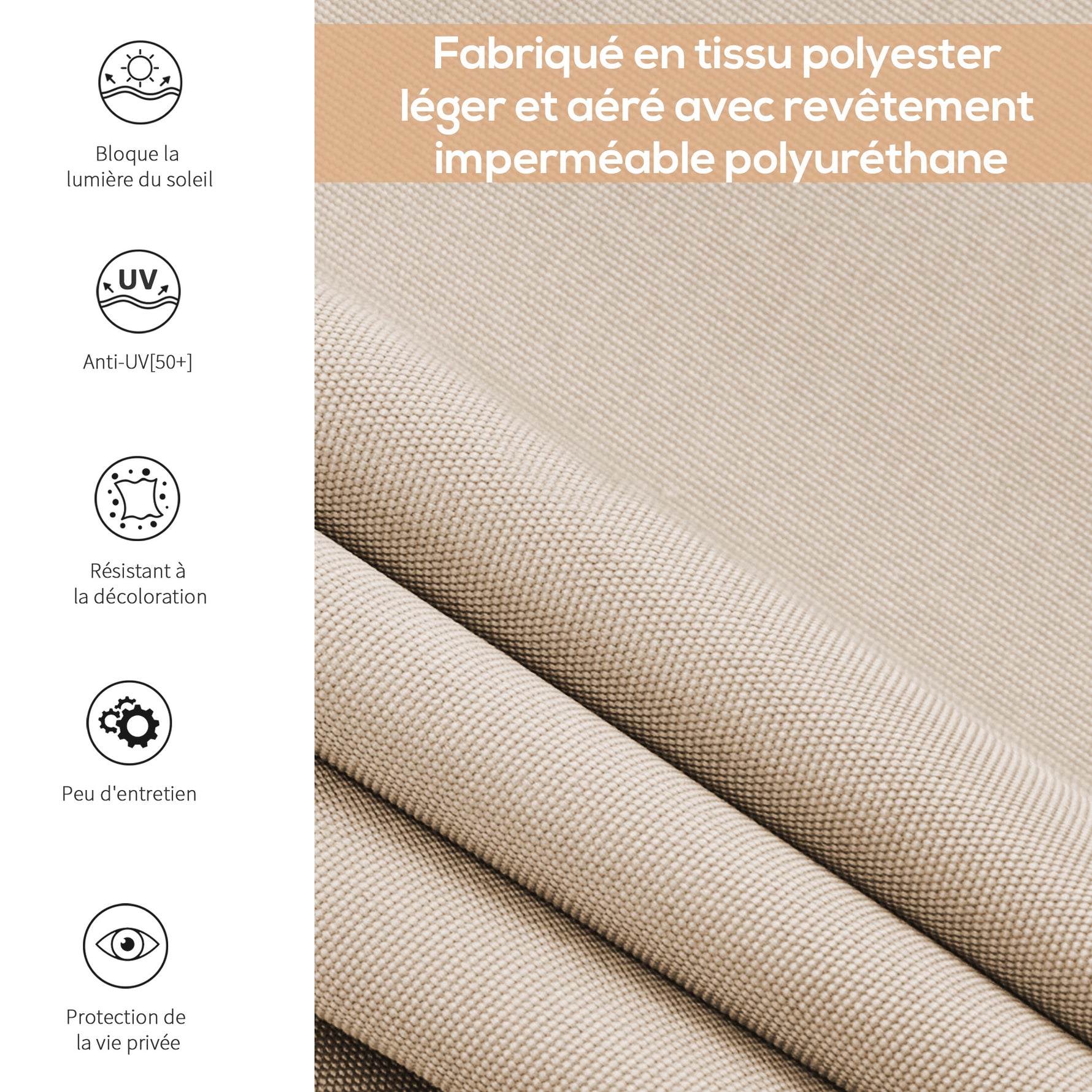 Store extérieur enrouleur 2,5 x 1,6 m avec manivelle, aluminium et polyester 280g/m² anti-UV50+, crème