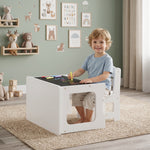 Bureau et Chaise pour Enfant avec Plateau Réversible Tableau Noir, 3 à 6 Ans, Blanc