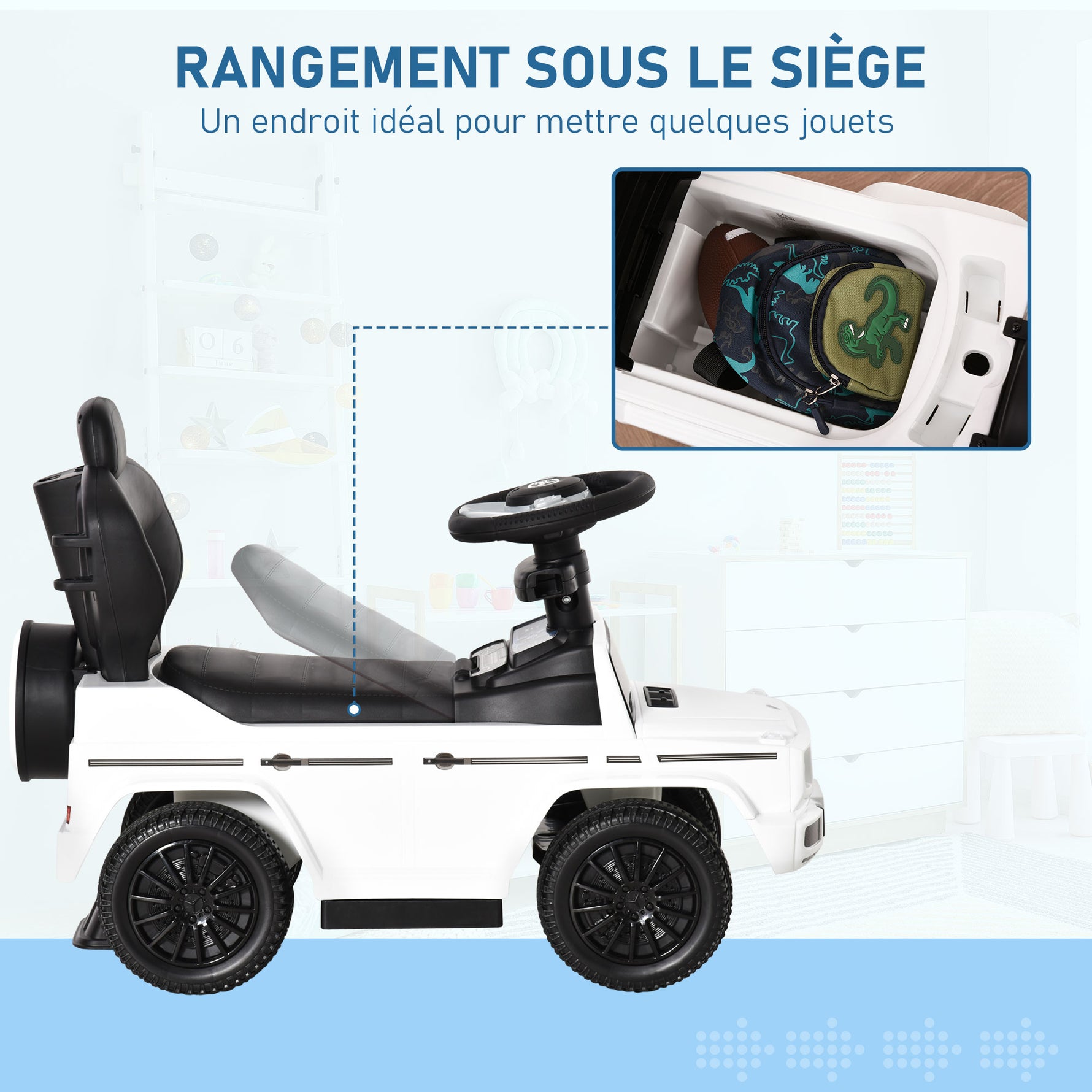 Porteur Enfants Voiture Enfant Multi-équipée 12-36 Mois klaxon Marche-Pieds, Garde-Corps et ombrelle Blanc