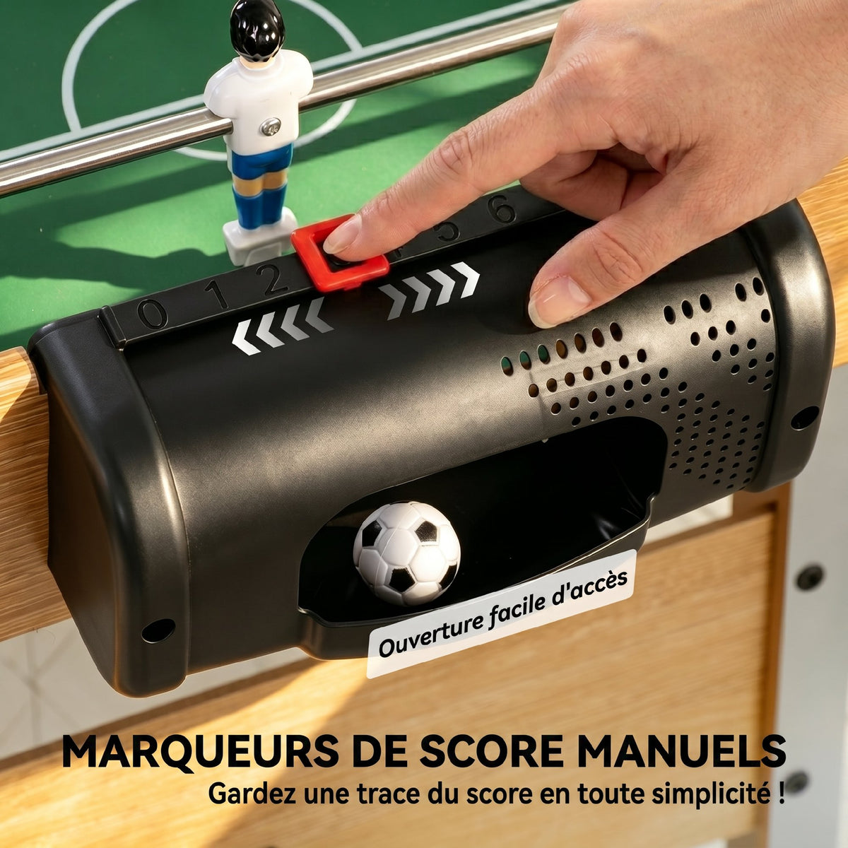 Baby-foot pour Enfants et Adultes, 22 Joueurs, 2 Ballons, 2 Compteurs de Points Manuels, 109 x 77 x 72 cm, Chêne Jaune