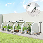 Mini serre de jardin serre à tomates 4 x 1 x 0,80 m acier PE anti-UV 4 portes avec zip enroulables blanc