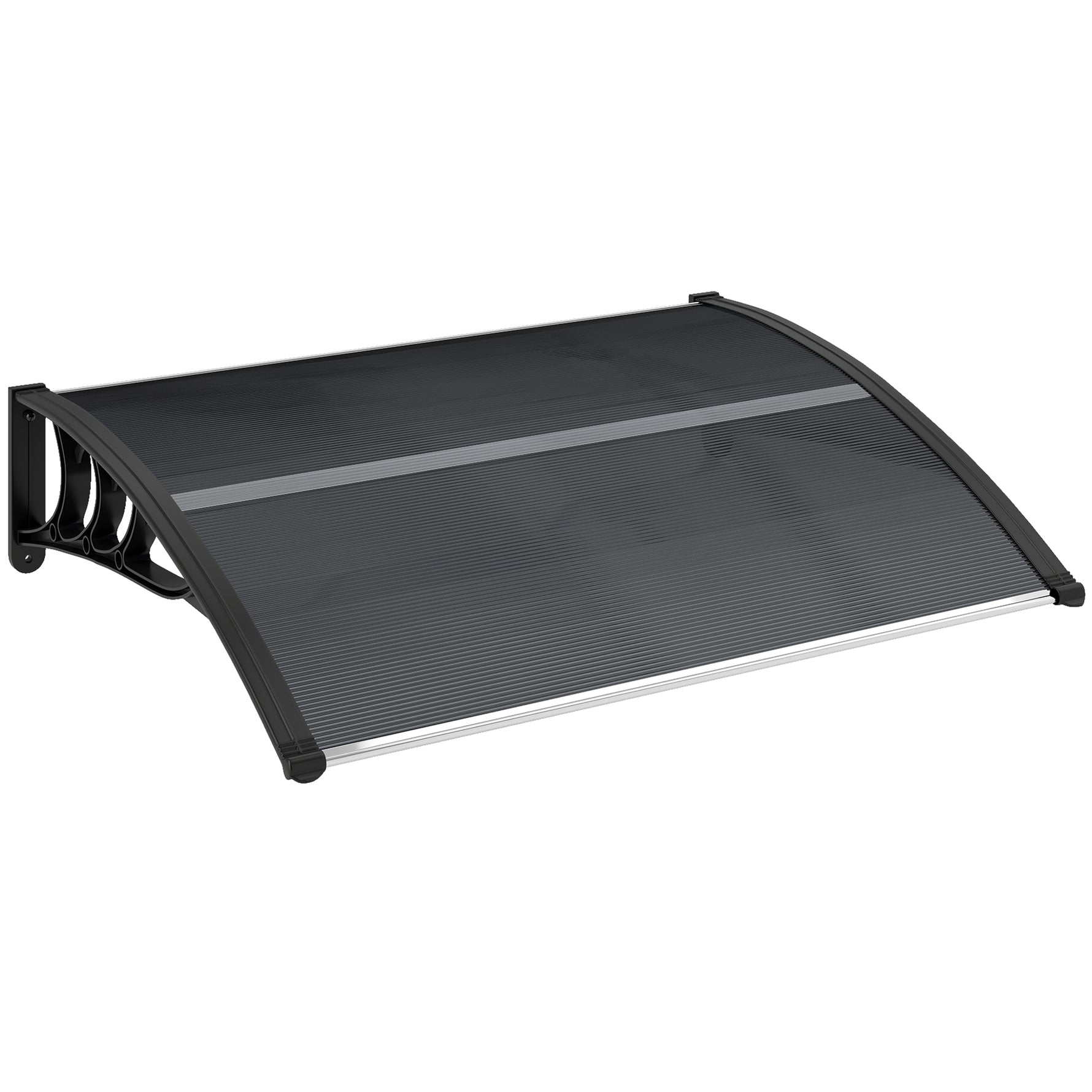 Auvent de porte d'entrée, toit marquise de porte exterieur en polycarbonate et aluminium résistante 100 x 75 cm noir