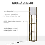 Lampadaire étagère Lampe étagère 26L x 26l x 160H cm 3 étagères 4 Niveaux MDF Blanc et Marron