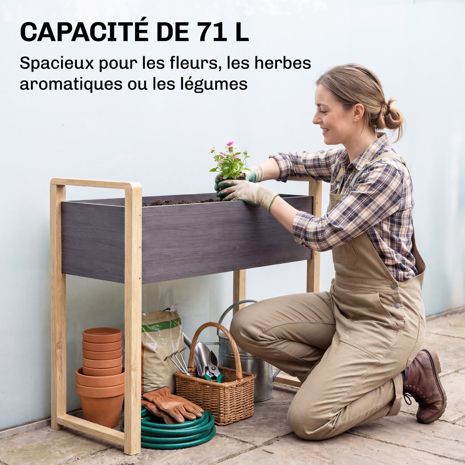 Carré Potager avec pieds Lit de Jardin Surélevé 4 trous de drainage et Tissu non tissé,  98 x 37 x 90 cm, gris