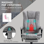 Fauteuil de bureau massant et chauffant, chaise de bureau, chaise ergonomique avec hauteur réglable, dossier inclinable, repose-pied et télécommande filaire, pivotant à 360°, gris