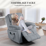 Fauteuil releveur électrique avec fonction massage et chaleur inclinaison réglable revêtement synthétique tissu gris